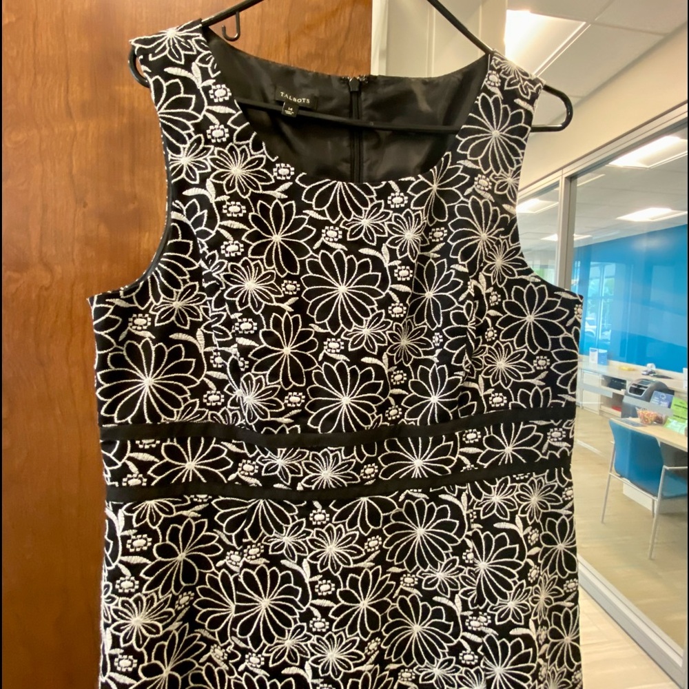 Talbots black and white below knee dress